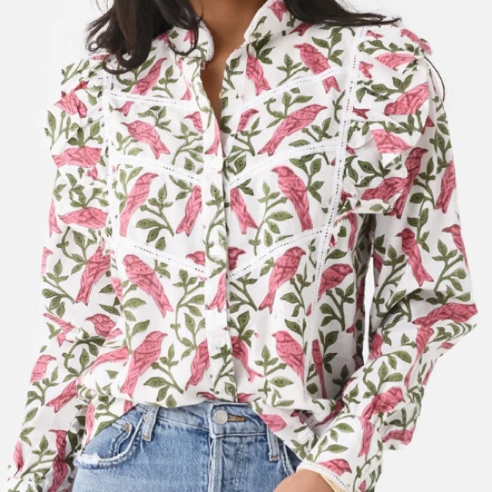 Sur La Vague SLV pink Birdie long sleeve Blouse new! One size